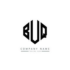 BUQ letter logo design with polygon shape. BUQ polygon logo monogram. BUQ cube logo design. BUQ hexagon vector logo template white and black colors. BUQ monogram, BUQ business and real estate logo. 