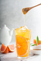 Grapefruit honey jasmine tea served cold with ice