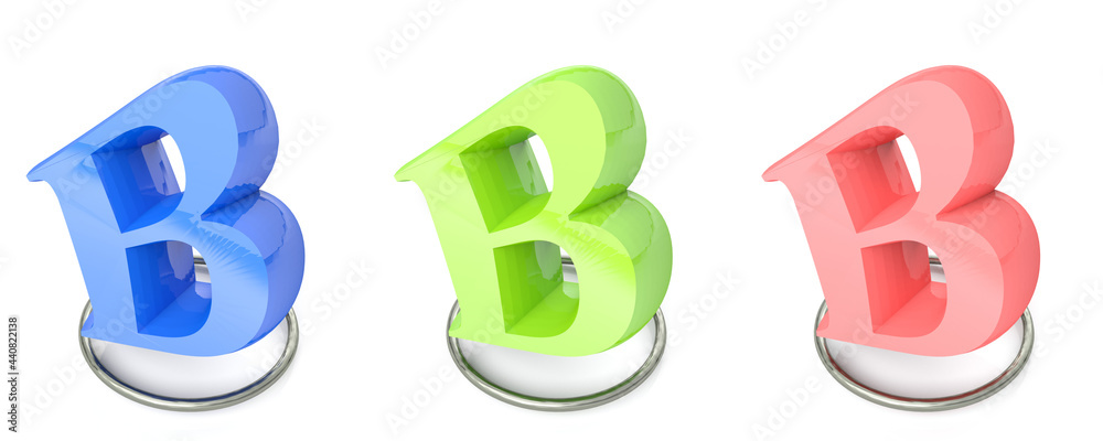 Fototapete icon set with b alphabetic letter in three different colors - 3d rendering illustration