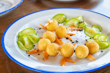 mozzarella cheese balls with friture fried crust