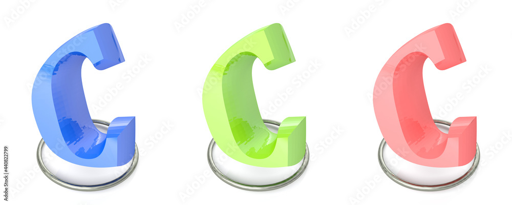 Fototapete icon set with c alphabetic letter in three different colors - 3d rendering illustration