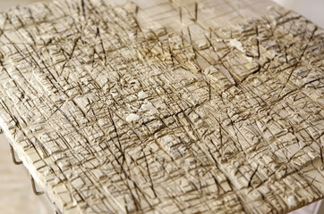 Wood with cut marks
