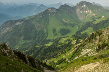 Fototapeta premium Landscape view of the swiss Alps from the mountain of 