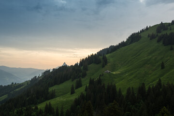 Landscape view of the swiss Alps from the mountain of 