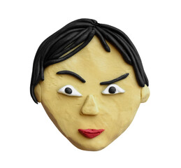 Creative plasticine drawing of Asian men with dark brown eyes and black hair. Isolated element on white background for modern design.