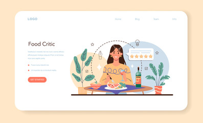 Professional critic web banner or landing page. Journalist making review