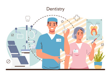 Dentist concept. Dental doctor in uniform treating human teeth