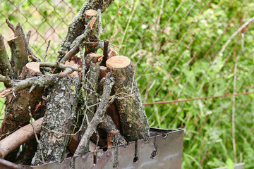 Burning wood, fire for grilling food. Risk of fire. Macro image