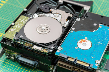 Lot of, pack of hard disk drives in hdd information repair, recovery service