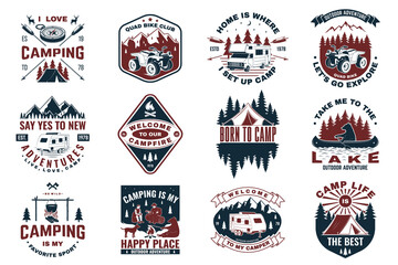 Set of camping badges with design element. Vector. Concept for shirt or logo, print, stamp or tee. © sivvector