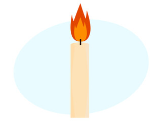 Illustration of white long candle and red fire