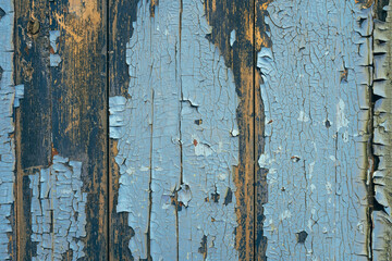 Old blue paint on wooden board. Grunge background