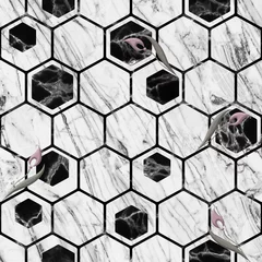Tapeten black and white marble textured honeycomb background © Natural Art