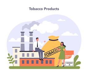 Tobacco production industry sector of the economy. Smoking products