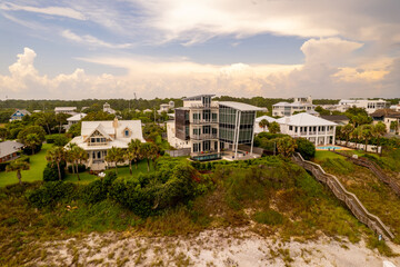 Modern mansions on Santa Rosa Beach Seaside summer scene