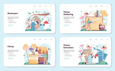 Hiver or beekeeper web banner or landing page set. Professional farmer