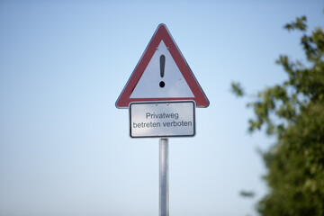german sign, caution private way, no passing allowed