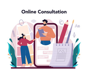 Graphic designer online service or platform. Digital artist creating brand