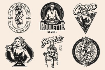Gambling vintage monochrome designs set