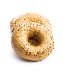 Whole grain baked bagel.