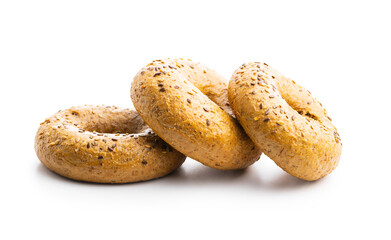 Whole grain baked bagel.