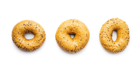 Whole grain baked bagel.