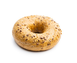 Whole grain baked bagel.