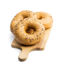 Whole grain baked bagel.