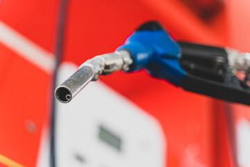 close up Fuel dispenser of gasoline pump. Concept transportation fuel of gasoline oil.