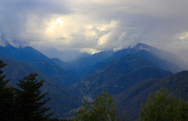 View from the Cimetta mountain above Locarno and Lake Maggiore. Switzerland Europe.  
