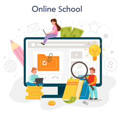 Economy school subject online service or platform. Student studying