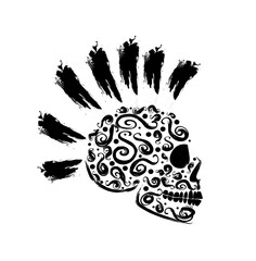 Punk skull grunge black and white with ornament details, vector illustration 