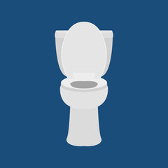 White ceramic toilet. Home interior. Modern toilet in flat style. Stock vector illustration on blue isolated background.