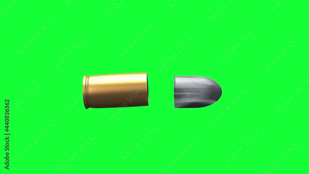 Poster close up pistol bullet when shooting out the shell, realistic mock up design, 3d rendering animation