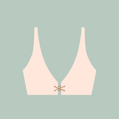 Cute female beige bra. Trendy corset bra icon. Women underwear element. Feminine symbol, template modern design for invitation, poster, card, fabric. Sensuality cloth concept. Vector illustration