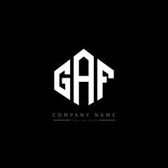 GAF letter logo design with polygon shape. GAF polygon logo monogram. GAF cube logo design. GAF hexagon vector logo template white and black colors. GAF monogram, GAF business and real estate logo. 