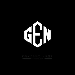 GEN letter logo design with polygon shape. GEN polygon logo monogram. GEN cube logo design. GEN hexagon vector logo template white and black colors. GEN monogram, GEN business and real estate logo. 