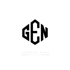 GEN letter logo design with polygon shape. GEN polygon logo monogram. GEN cube logo design. GEN hexagon vector logo template white and black colors. GEN monogram, GEN business and real estate logo. 