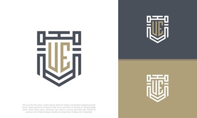 Luxury Shield Letter UE Logo Design. Initial Letter Logo.