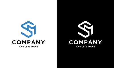 s and m Abstract initial hexagon letter alphabet logo design