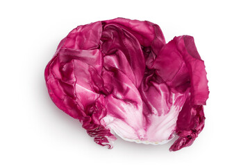 Fresh red radicchio salad leaf isolated on white background with clipping path and full depth of field, Top view. Flat lay