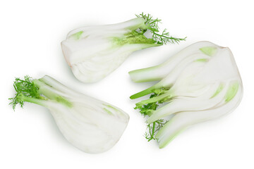 fresh fennel bulb half isolated on white background with clipping path and full depth of field. Top view. Flat lay