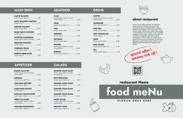 Restaurant cafe menu, template design.
Single page food menu template.