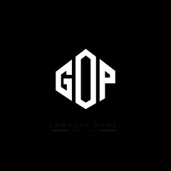 Obraz premium GOP letter logo design with polygon shape. GOP polygon logo monogram. GOP cube logo design. GOP hexagon vector logo template white and black colors. GOP monogram, GOP business and real estate logo. 