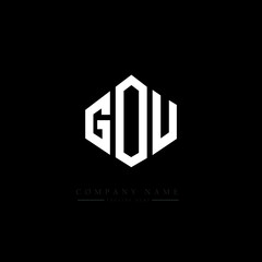 GOU letter logo design with polygon shape. GOU polygon logo monogram. GOU cube logo design. GOU hexagon vector logo template white and black colors. GOU monogram, GOU business and real estate logo. 