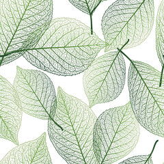 Seamless pattern with green leaves veins. Vector illustration.