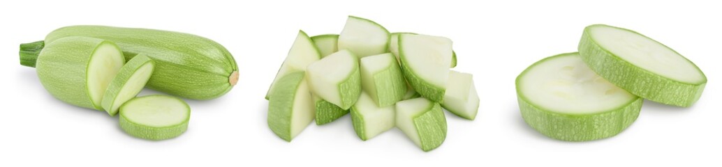 zucchini or marrow isolated on white background with clipping path and full depth of field, Set or collection