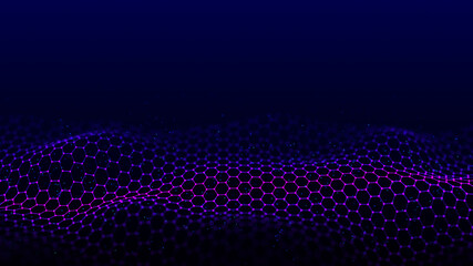 Abstract blue background. Network data connect with lines and dots. Science space wallpaper. 3D rendering.