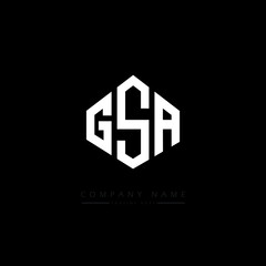 GSA letter logo design with polygon shape. GSA polygon logo monogram. GSA cube logo design. GSA hexagon vector logo template white and black colors. GSA monogram, GSA business and real estate logo. 