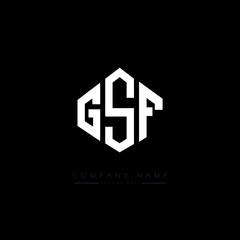 GSF letter logo design with polygon shape. GSF polygon logo monogram. GSF cube logo design. GSF hexagon vector logo template white and black colors. GSF monogram, GSF business and real estate logo. 